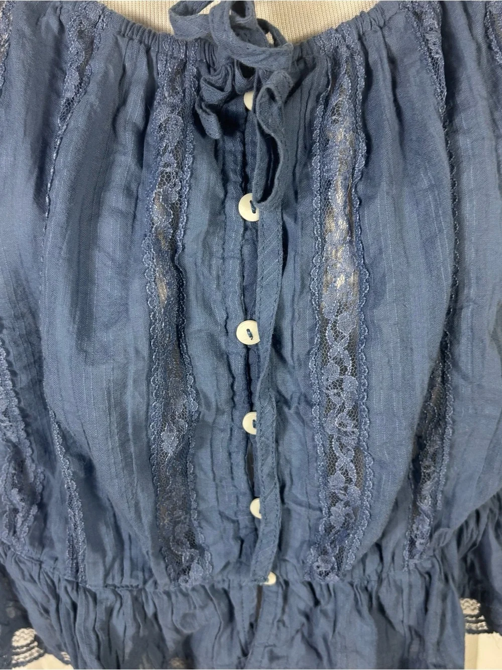 Free People Alana Lace Blue Topaz Cropped Tank Button Up Boho Women's L